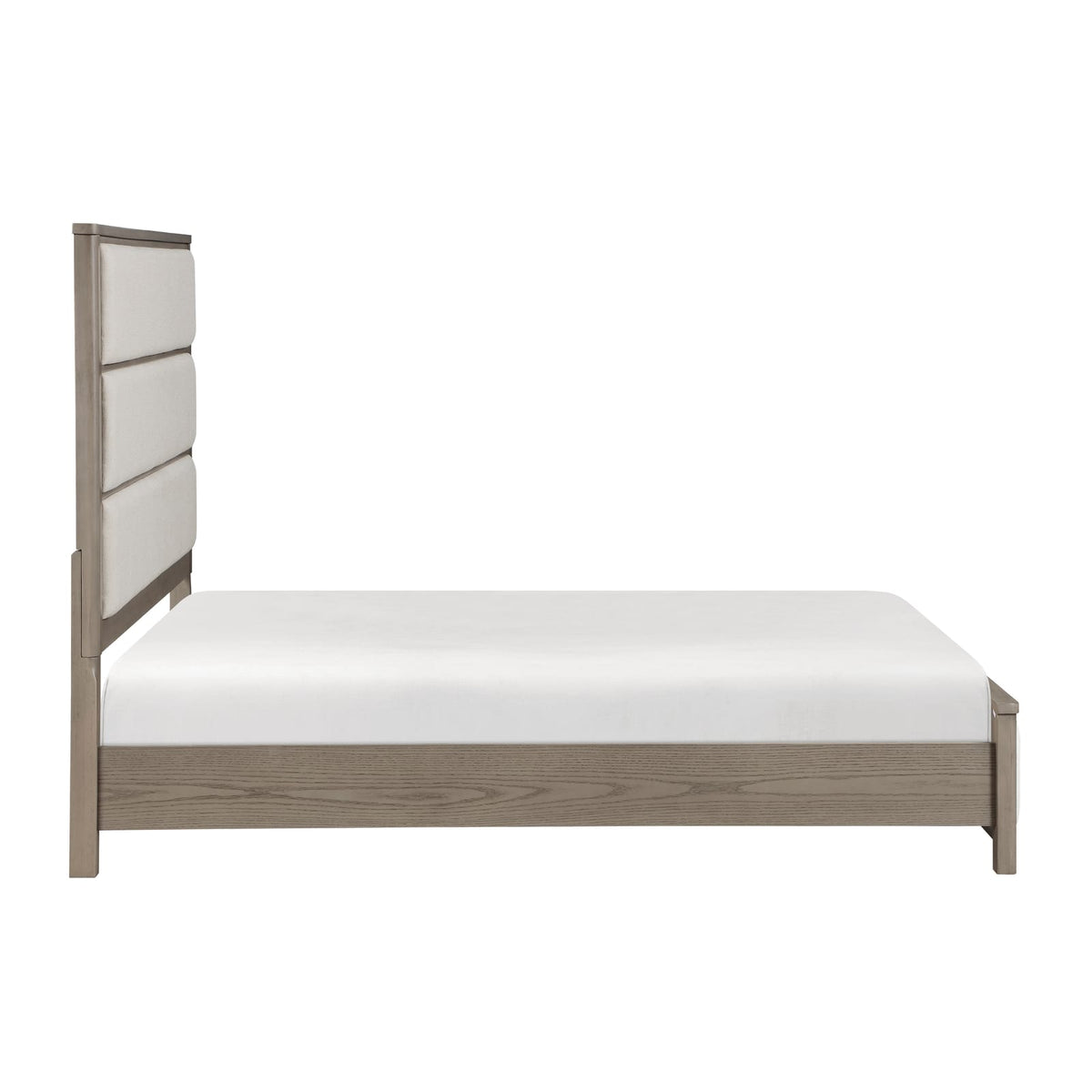 Queen Light Gray Wood Bed Frame Modern Panel Bed