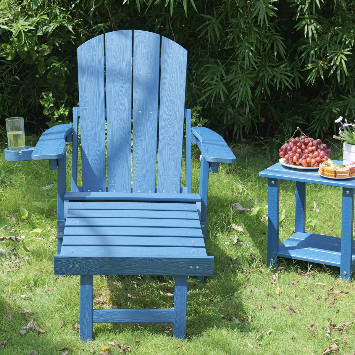 Dark Blue HIPS Outdoor Lounge Chair with Ottoman for Patio Seating