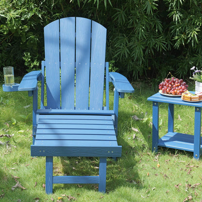 Dark Blue HIPS Outdoor Lounge Chair with Ottoman for Patio Seating