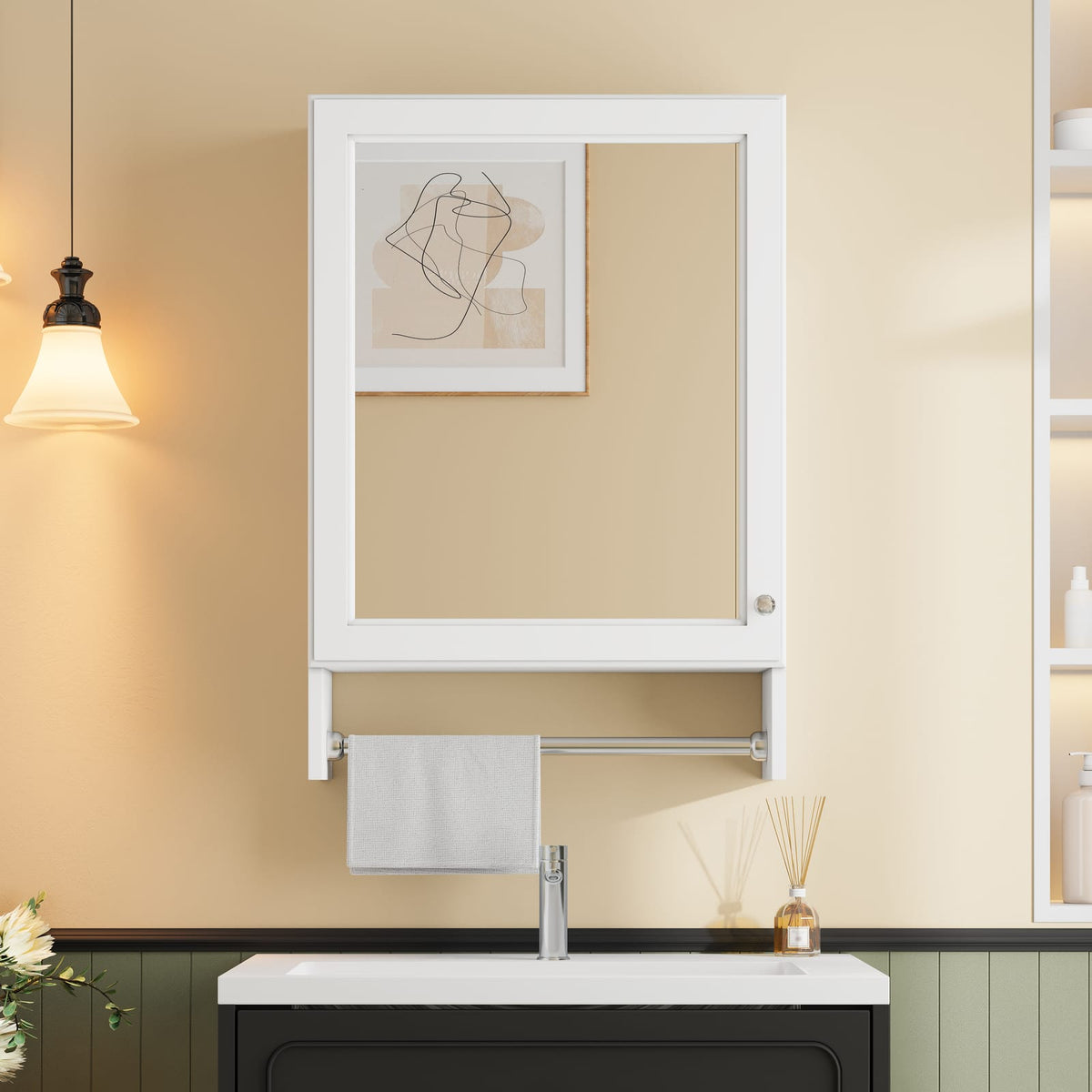 3-in-1 White Bathroom Mirror Cabinet - Wall Mounted Storage