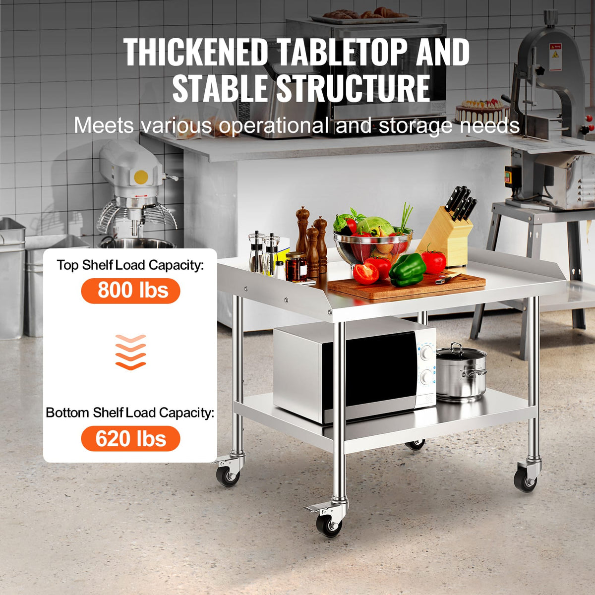 30 x 36 Stainless Steel Work Table - 3 Shelves, Wheels, Silver for Living Room