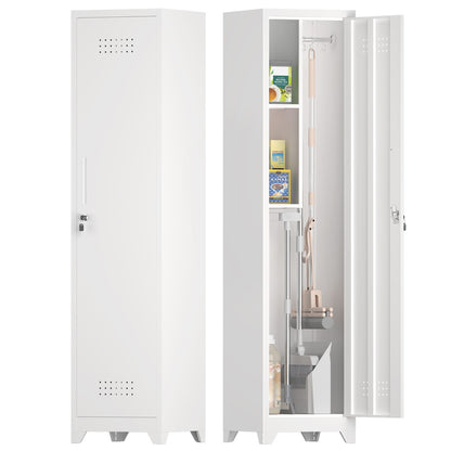 White Broom Storage Cabinet - 65" Kitchen Utility Cabinet with Shelves