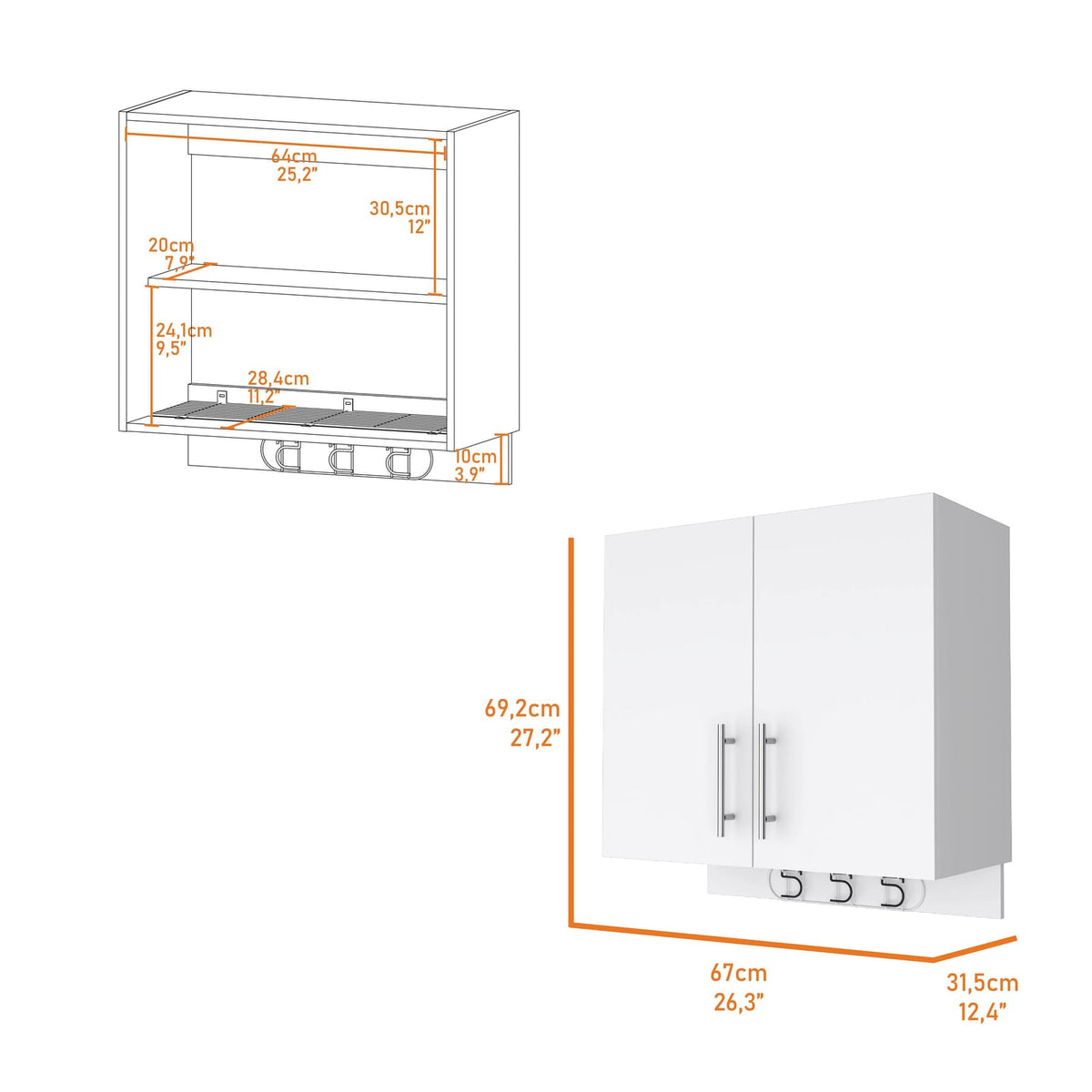Carmelita 2-Door White MDF Cabinet - Wall Storage Unit
