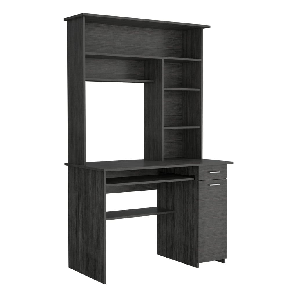 Smoky Oak Compu Hutch Desk - Storage & Keyboard Tray for Home Office