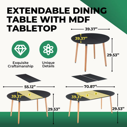 Black MDF Extendable Dining Table 100-180cm