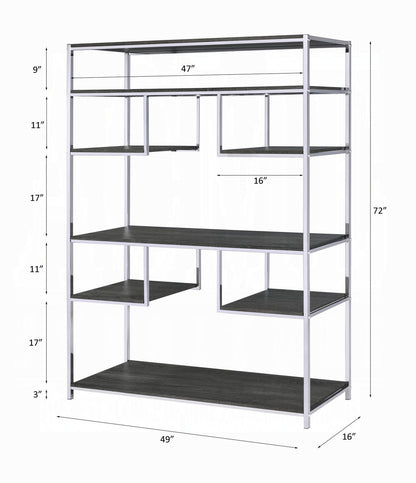 Rustic Grey Oak and Chrome 8-Shelf Bookshelf - Storage & Display