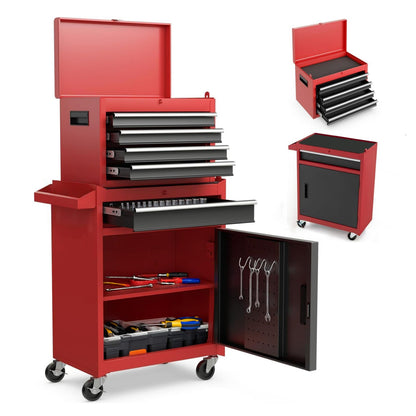 Red Steel Rolling Tool Chest with Detachable Storage Boxes for Garage