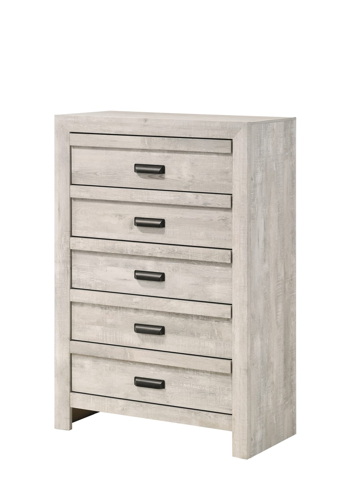 Beige Gray Wood Chest of Drawers - 5 Drawer Dresser