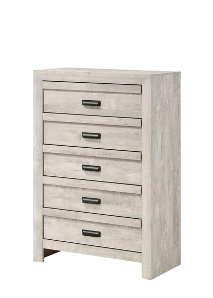 Beige Gray Wood Chest of Drawers - 5 Drawer Dresser