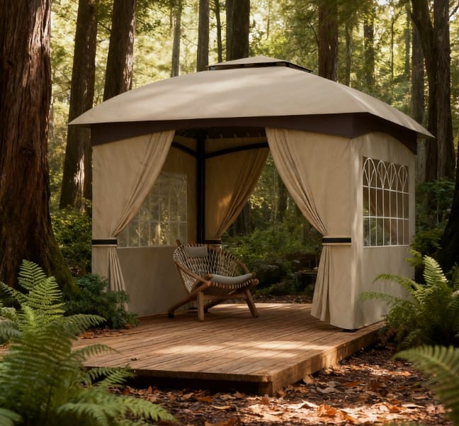 Light Gray Polyester Steel Gazebo - 132" Patio Cover
