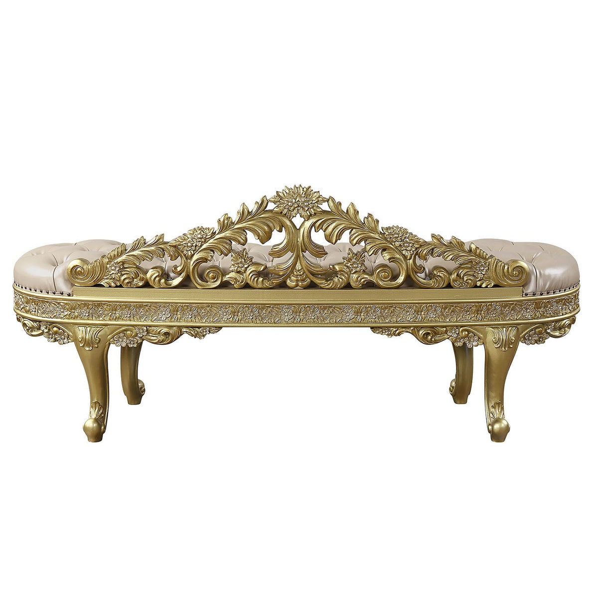 Light Gold Synthetic Leather Bench - Comfortable Storage Accent