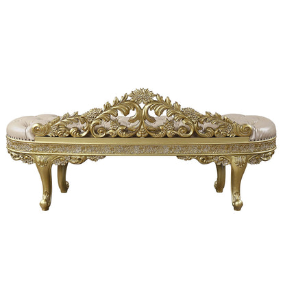 Light Gold Synthetic Leather Bench - Comfortable Storage Accent