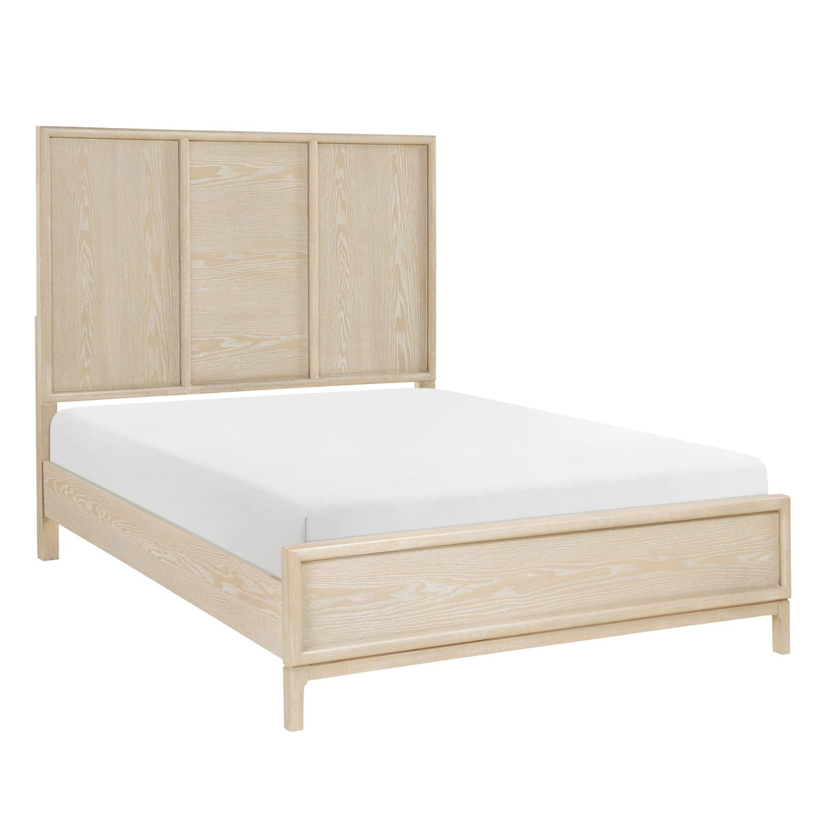 Contemporary Queen Size Panel Bed - Light Brown Finish