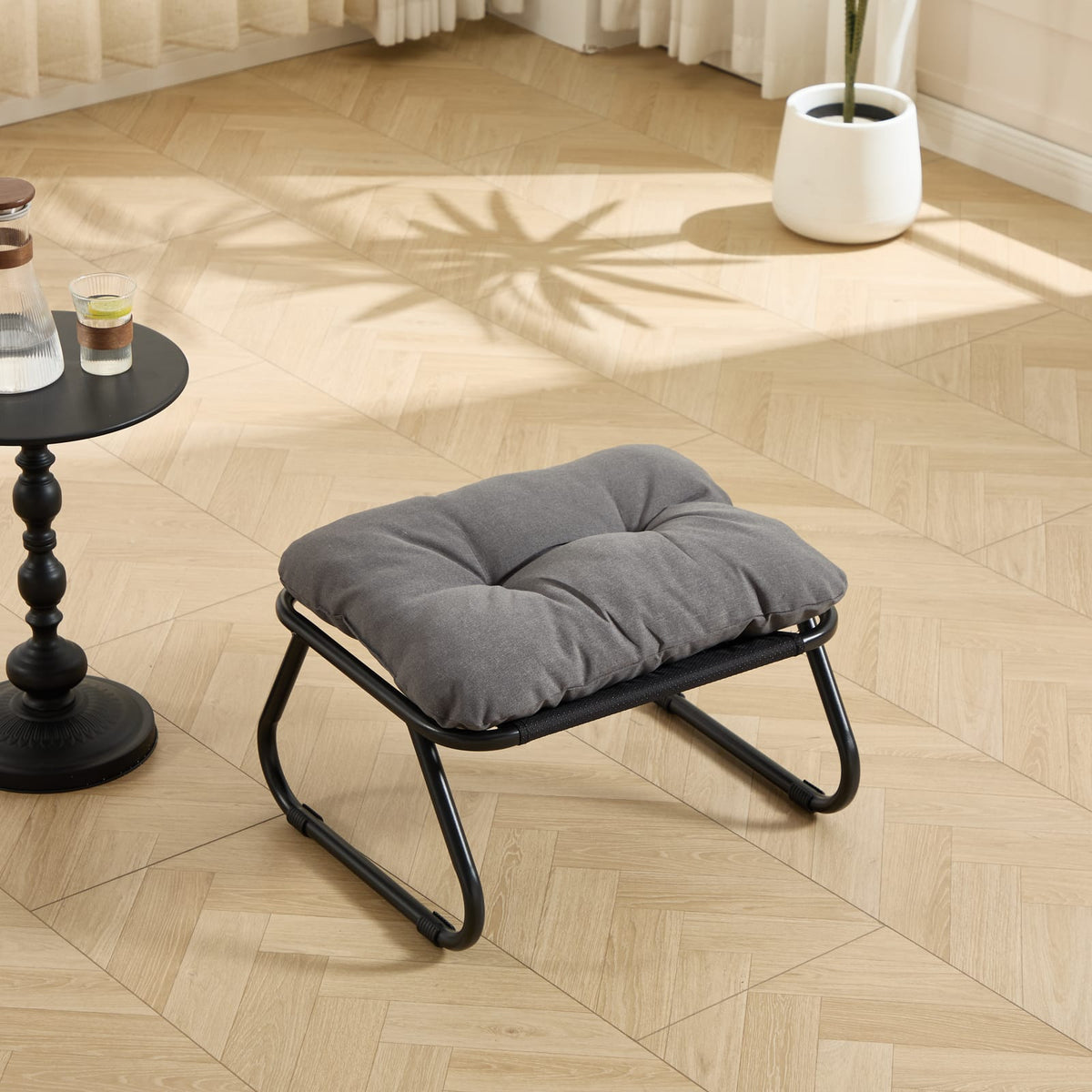 Grey Steel Patio Lounge Chair with Ottoman for Garden or Poolside