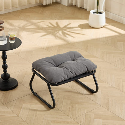 Grey Steel Patio Lounge Chair with Ottoman for Garden or Poolside