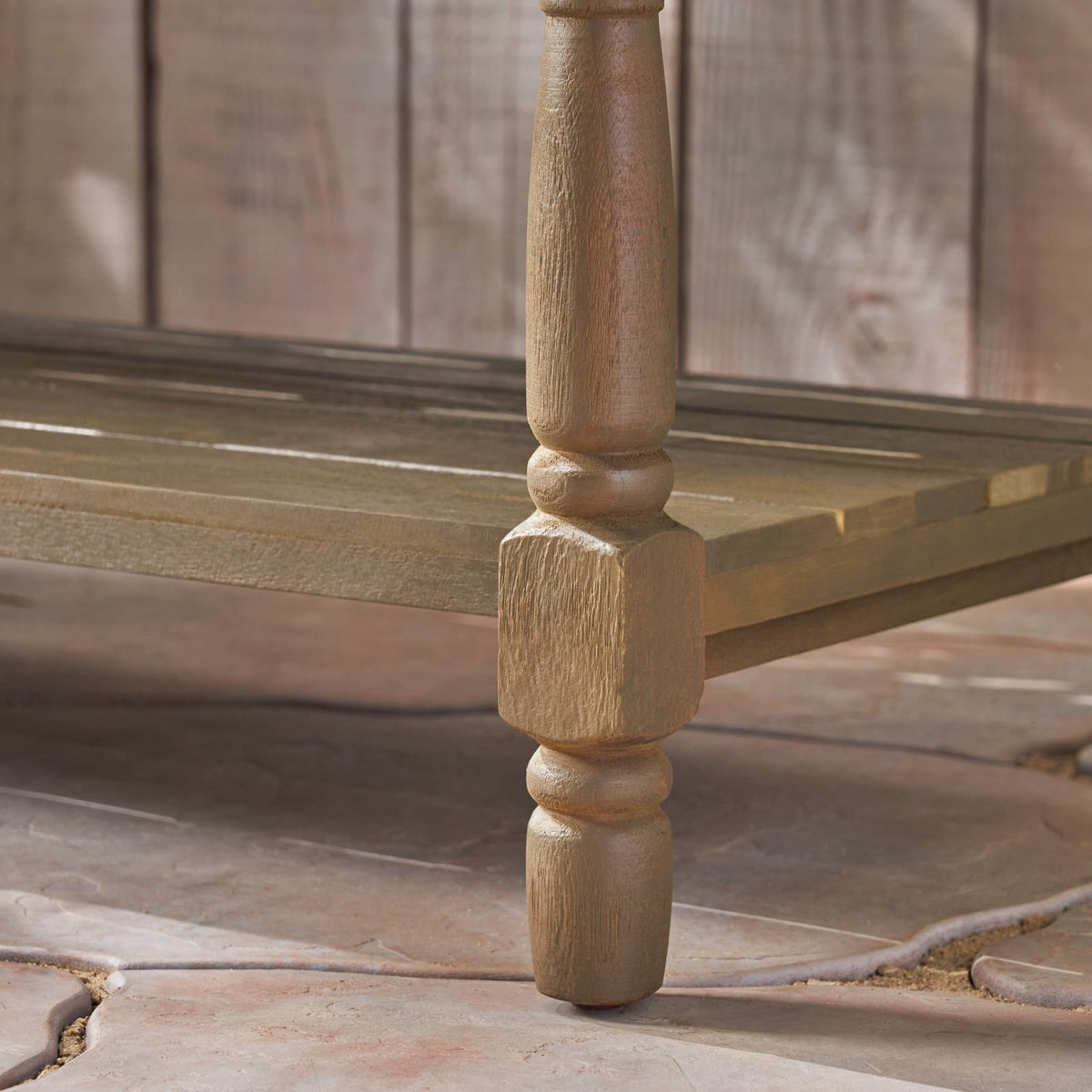 Grey Acacia Wood Farmhouse Bench for Garden Patio Seating
