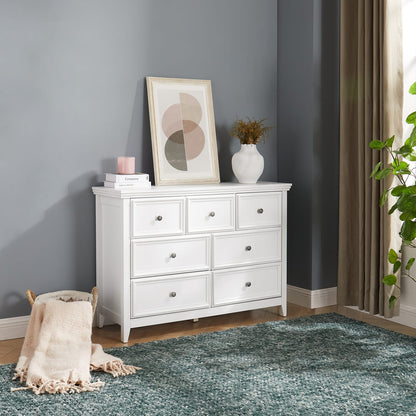 7 Drawer White MDF Dresser - Living Room Storage Cabinet