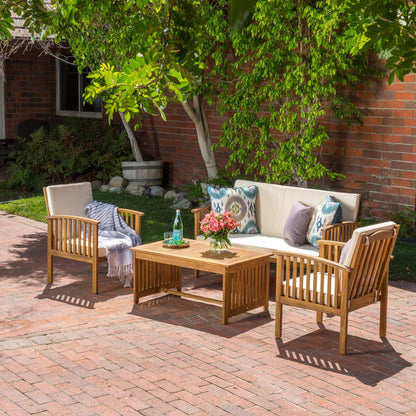 Brown Acacia Wood Patio Loveseat & Chair Set
