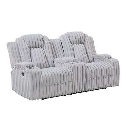 Light Gray Recliner Loveseat - Corduroy Comfort for Living Room