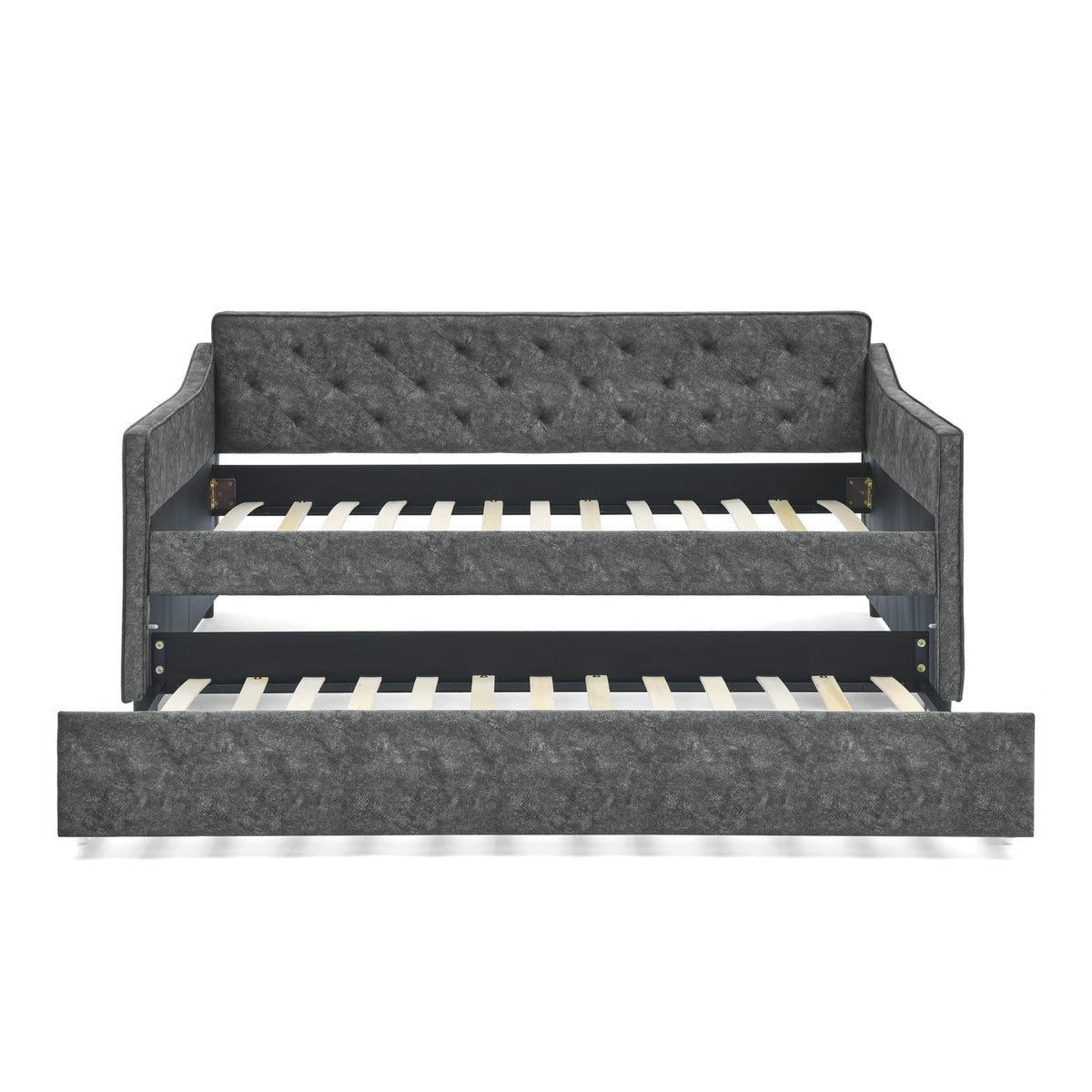 Comfortable Grey Daybed Sofa Bed with Trundle for Guest Storage