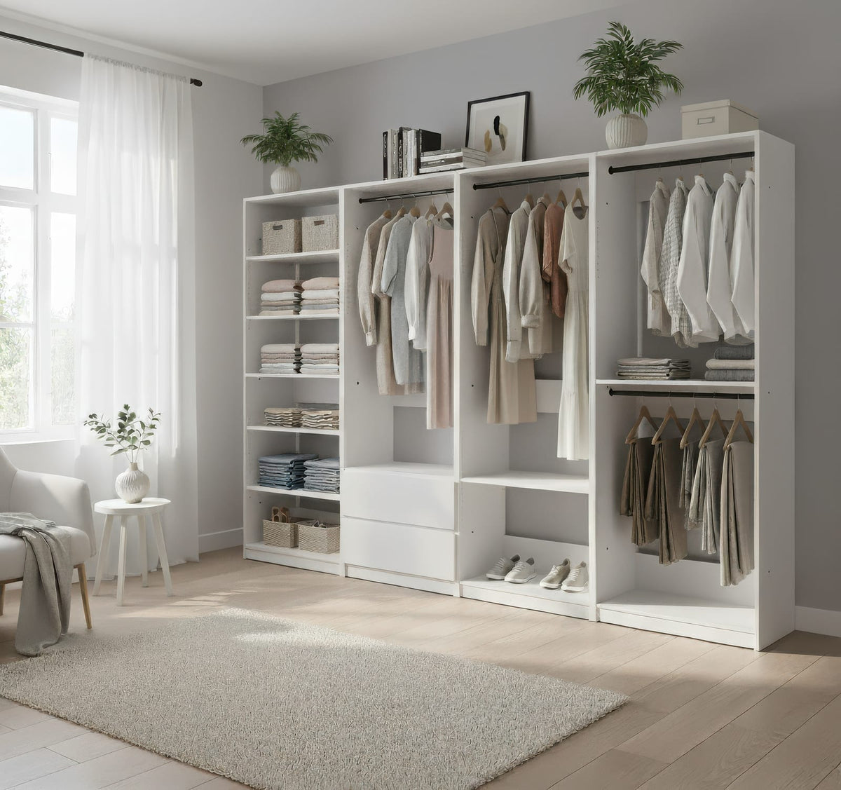 Prosper White Freestanding Walk-In Closet System - Wood & Melamine