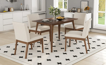 Brown Rectangular Dining Table Set with 4 Upholstered Chairs for Dining Room