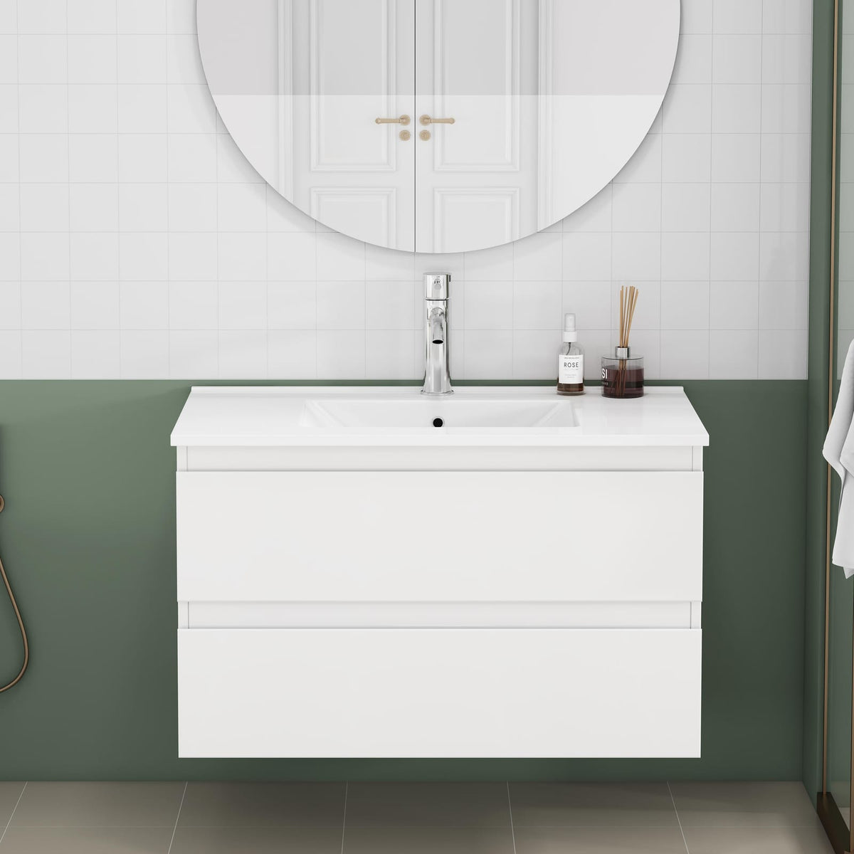 Glossy White 31.5-inch Bathroom Vanity with Sink Combo