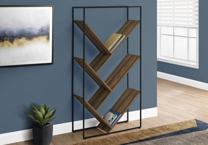 Brown Metal 5 Tier Bookshelf - 60" Tall for Living Room