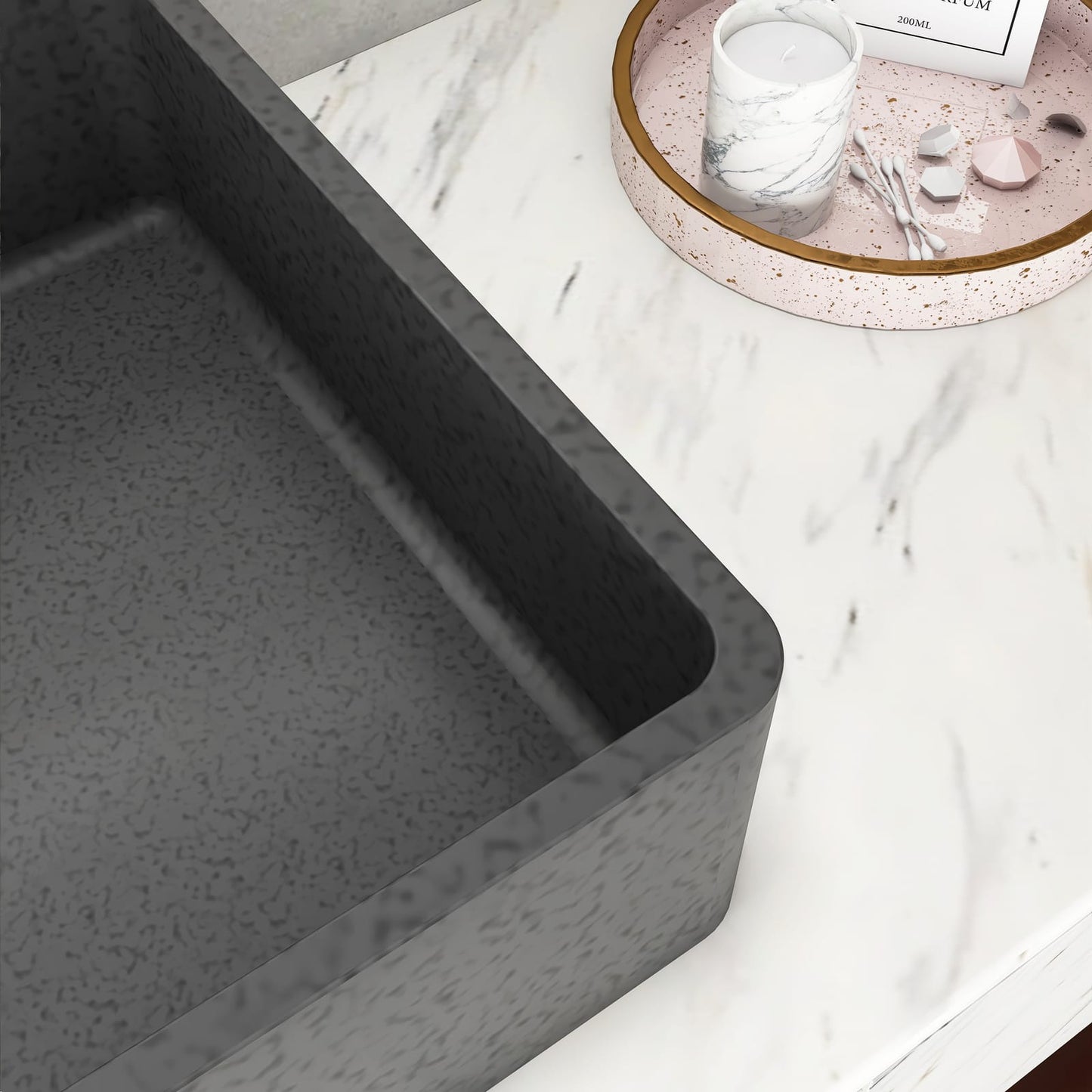 Dark Gray Concrete Bathroom Vanity - 19.68" Rectangular Sink