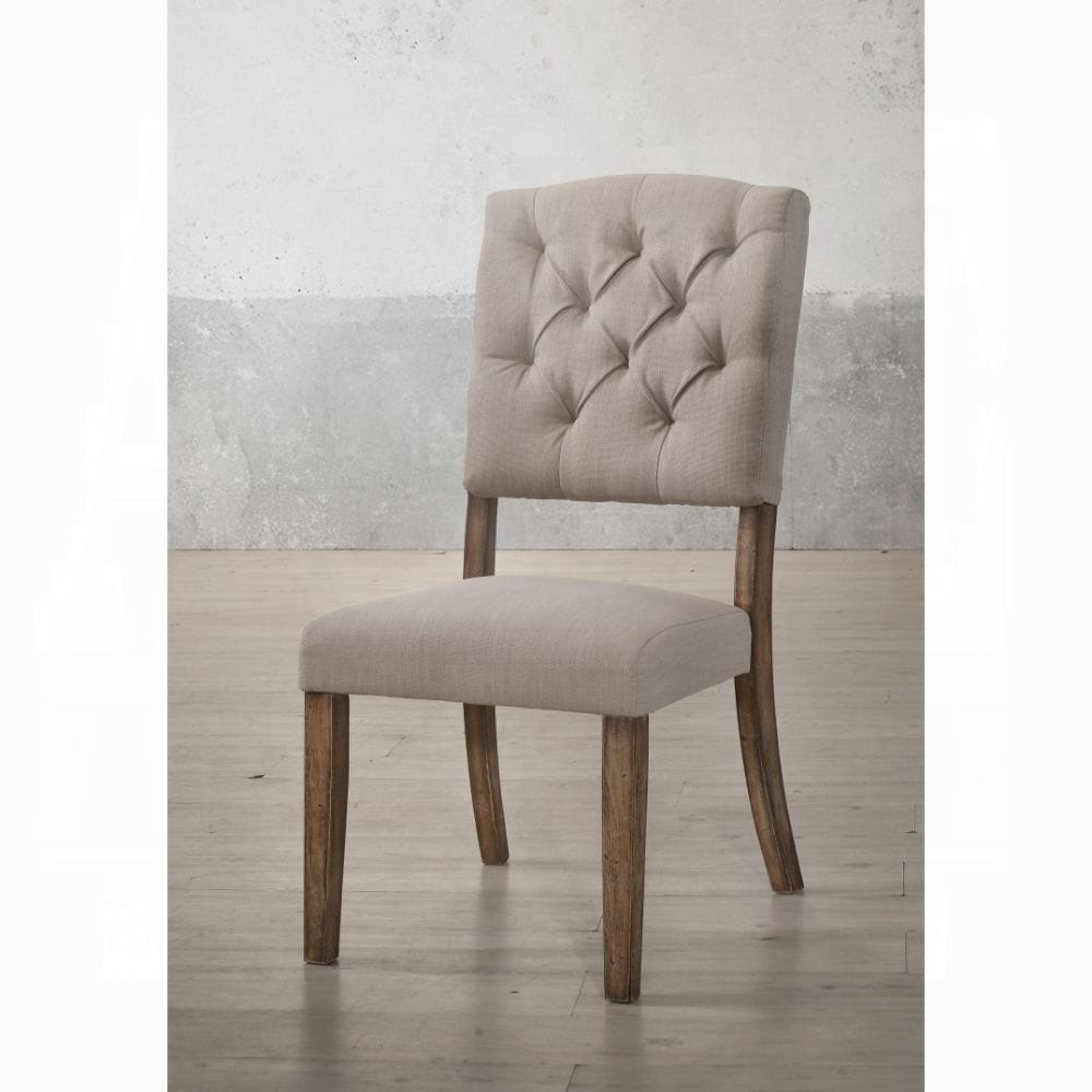 Beige Oak Dining Chairs Set of 2 - Rustic Transitional Style