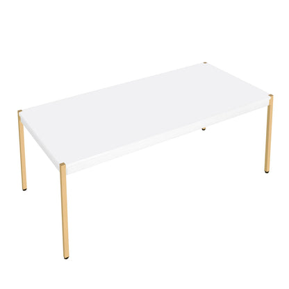 White & Gold Rectangle Coffee Table - Modern Style