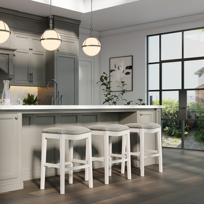 31" Bar Height Stool - White Wood & Gray Fabric for Bedroom