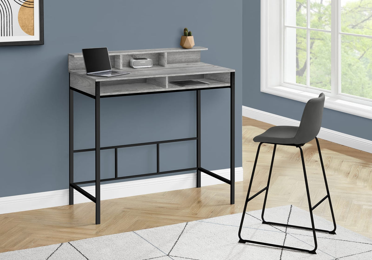 Grey Metal Computer Desk with Storage Shelves for Home Office