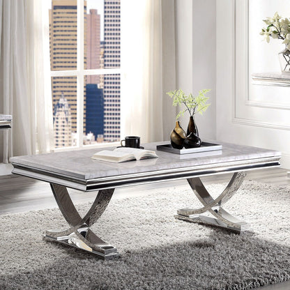 Modern Glam Coffee Table - Chrome, Faux Marble Top