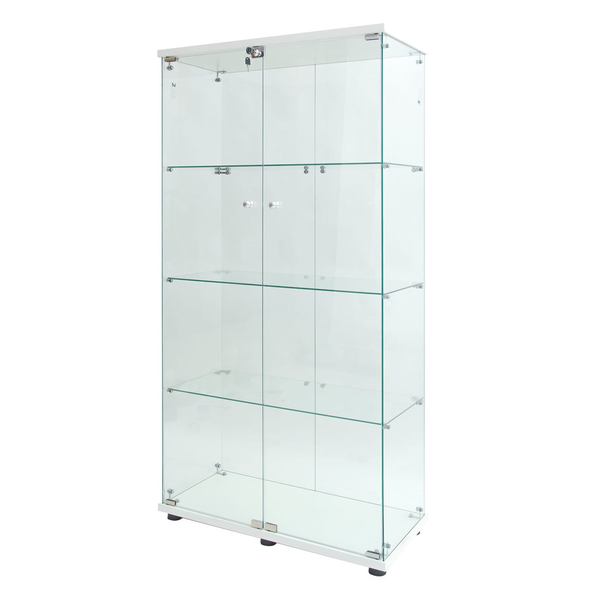 Glass Display Cabinet - 4 Shelves White for Home Office