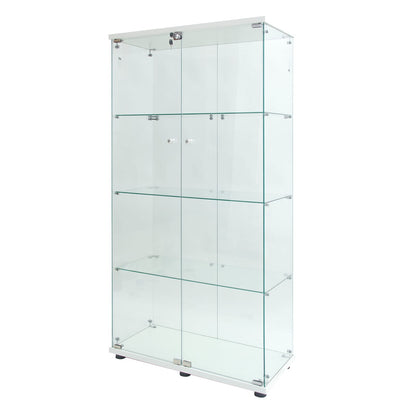 Glass Display Cabinet - 4 Shelves White for Home Office