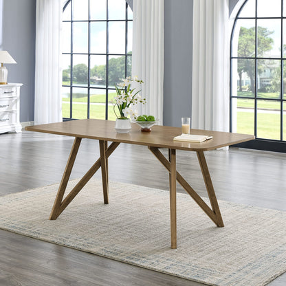 Darla Dining Table - 70" Walnut Oak Geometric Cross Base