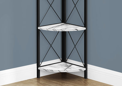 White Metal Corner Etagere Bookcase for Display and Storage for Living Room