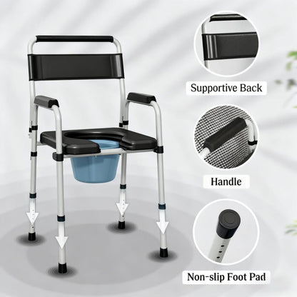 Black Adjustable Bedside Commode Chair - 331 lb Capacity