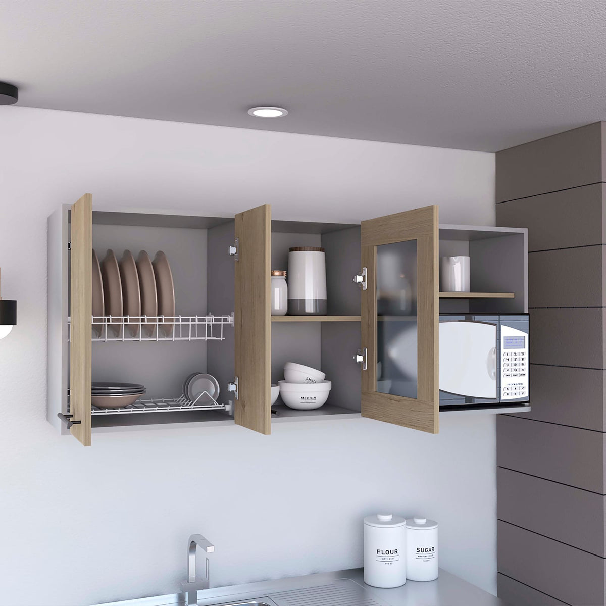 Beige Engineered Wood Wall Cabinet Rack for Living Room
