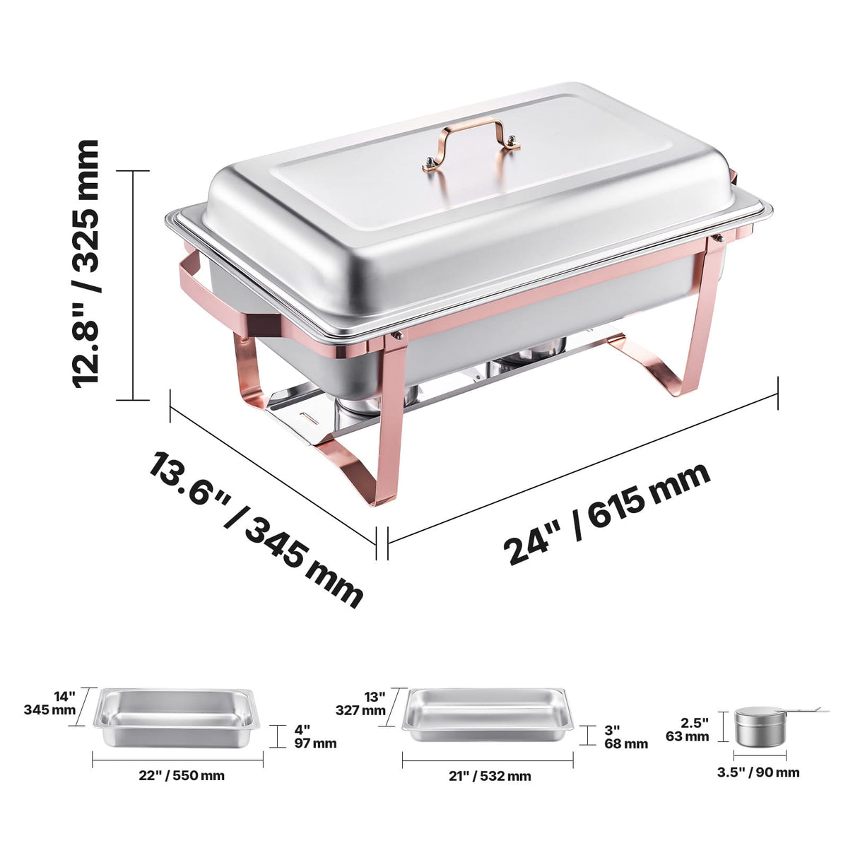 Rose Gold Stainless Steel Chafing Dish Set 8 Qt