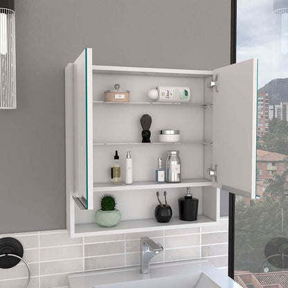 White Bathroom Storage Cabinet with Mirror - 23.4" Wide