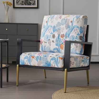 Antique Blue Velvet Accent Chair - Reading Chair for Living Room Bedroom