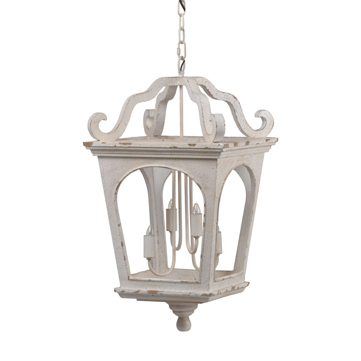 Cream White Wood Chandelier - 4 Light Fixture for Kitchen Dining Room