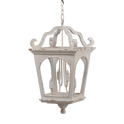 Cream White Wood Chandelier - 4 Light Fixture for Kitchen Dining Room