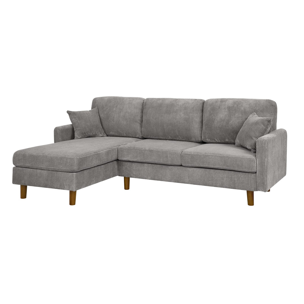Light Gray 3 Seat Corduroy Sectional Sofa