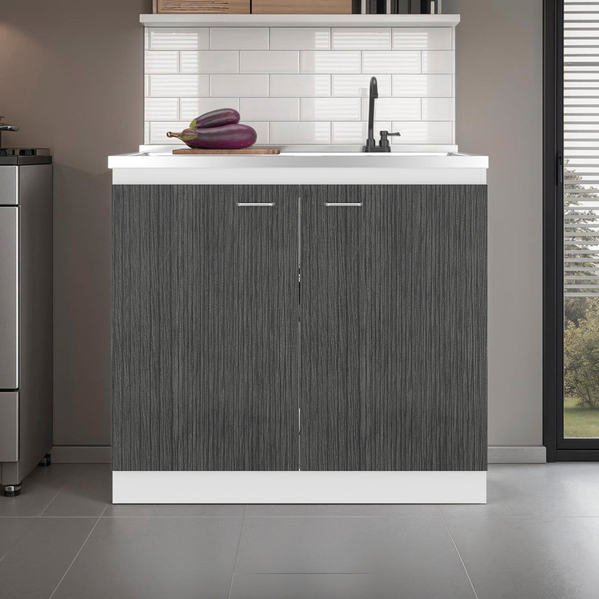 White Oak Double Door Kitchen Storage Cabinet for Sinks