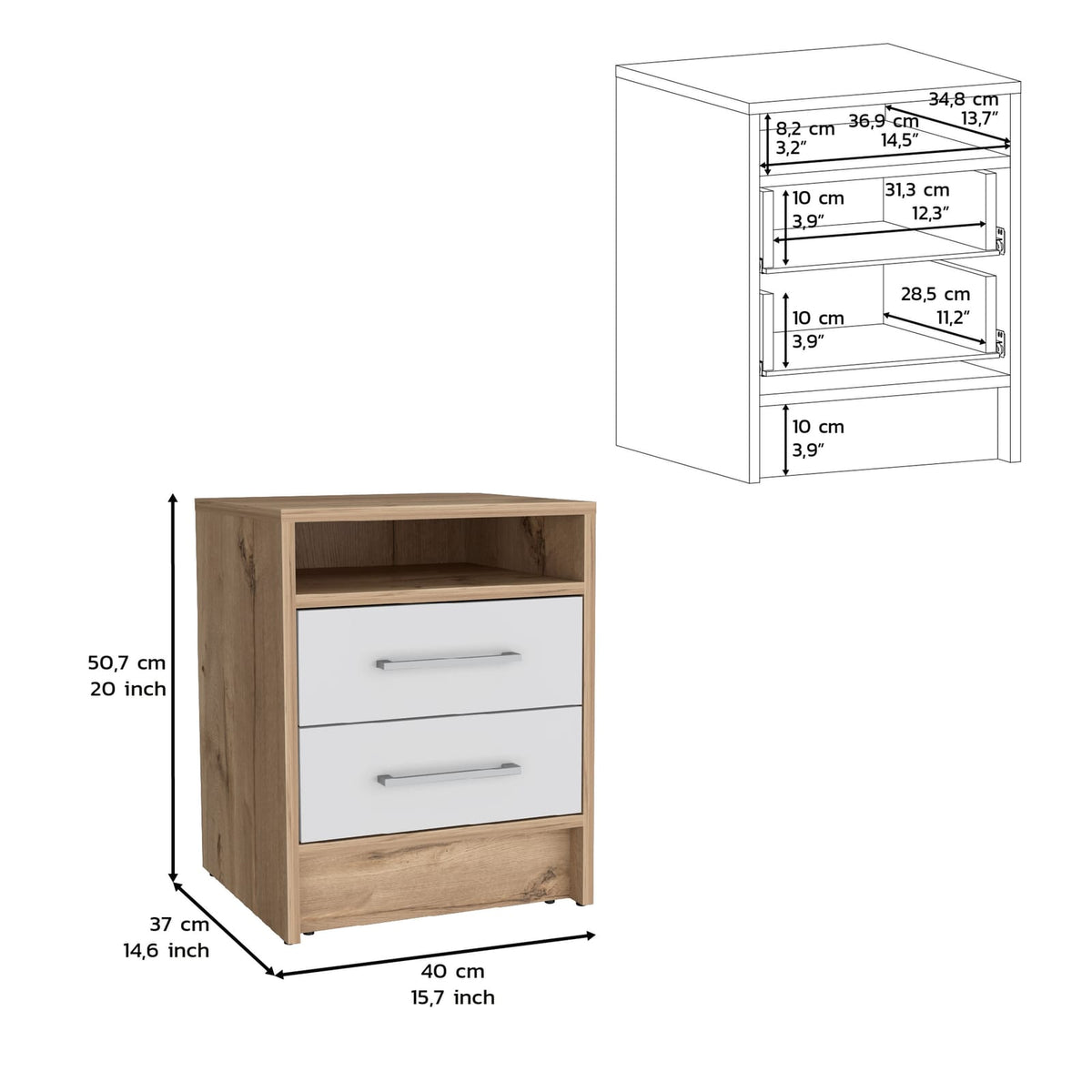 Multicolor Nightstand 20"H - Two Drawers Storage