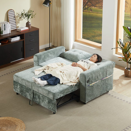 Antique Green Velvet Loveseat Sofa Bed 58" Sleeper for Small Spaces & Guest Rooms