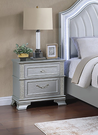 Gray 2-Drawer Bedside Cabinet - Solid Wood Nightstand